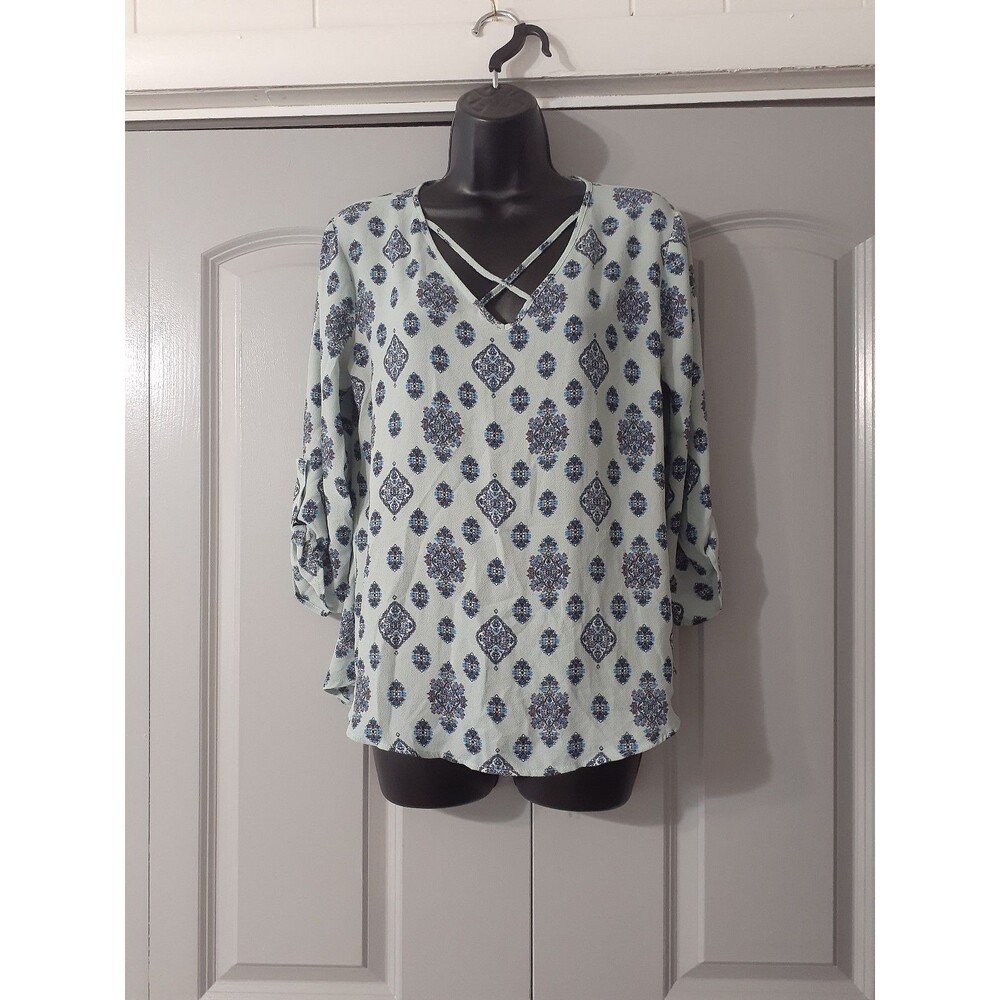 Pink Republic blue criss cross blouse